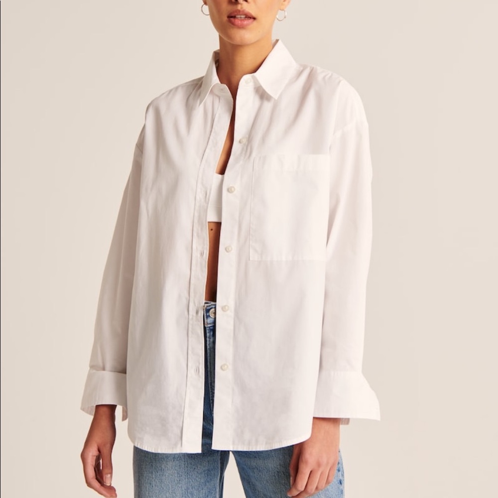 NWOT Abercrombie Oversized White Poplin Button Up Shirt